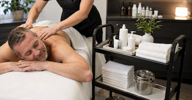 A well-organized and fully stocked professional spa cart ready for the next client treatment, showcasing a clean and efficient workspace with Pure Spa Direct supplies.