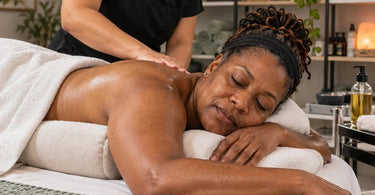 Professional massage therapy session highlighting comfortable arm positioning and client support on a massage table