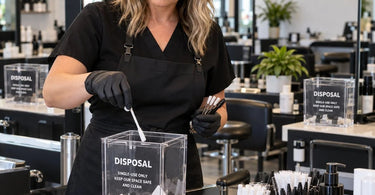 Clear disposal containers at a spa and salon training station for professional educator use