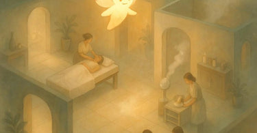 Spa professional demonstrating cross-selling techniques to colleague during staff training session