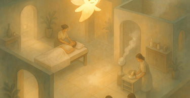 Spa professional demonstrating cross-selling techniques to colleague during staff training session