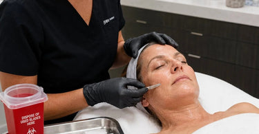 Proper disposal of facial razors using a sharps container in a spa or salon setting