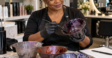 Professional salon hair color mixing bowls with stubborn dark dye stains and pigment discoloration from repeated hair coloring services