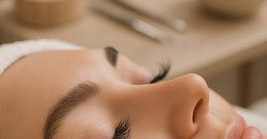 Before and after comparison of a lash lift treatment showing natural, curled lashes