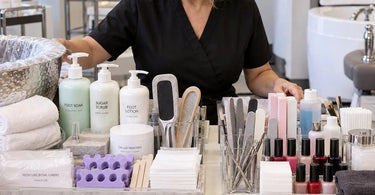 Professional pedicure and manicure salon supplies illustrating the importance of tracking separate nail service costs, inventory expenses, and salon profitability