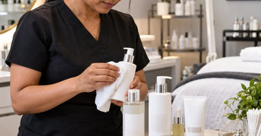 Clean professional spa and salon product bottles with spotless pumps, caps, and neatly presented labels