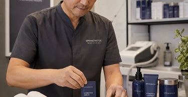 A curated selection of professional retail samples sitting elegantly on a towel, ready for a spa client, representing the perfect match between service and product.