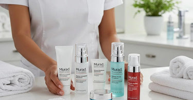 Murad clinical skincare products displayed in a professional spa setting
