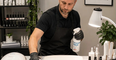 A clean and organized staff break room in a salon, featuring a modern kitchen area with a coffee machine and fresh fruit, highlighting the importance of hygiene in staff areas for overall salon cleanliness.
