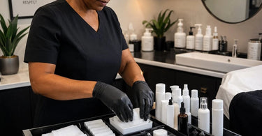 Organized and fully reset professional spa and salon treatment kits ready for staff use, promoting efficiency and hygiene.