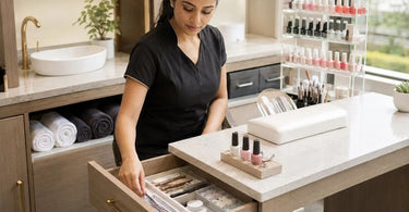 Storage furniture matching services in a modern spa setting