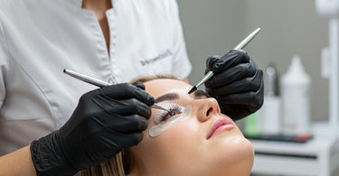Close-up of beautifully tinted lashes and brows using Intensive Tint products