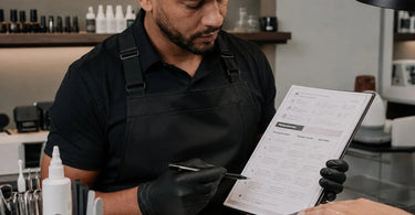 Smiling spa professional reviewing a detailed troubleshooting checklist on a clipboard, symbolizing preparation and confidence in treatment protocols.