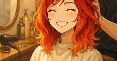 Stylist and client celebrating a hair transformation anniversary in a modern salon setting