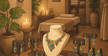 Beautiful display of handmade artisan jewelry in a spa retail setting