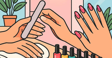 Professional nail technician performing gel polish rebalancing service on client with grown-out gels
