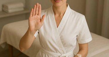 Spa professional gently explaining service options to client with a smile