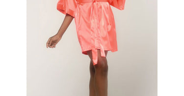 Women's Satin Kimono Short Robe in Coral - Luxurious Spa Apparel
