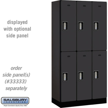 12-inch Wide Double Tier Designer Wood Locker - 3 Wide - 6 Feet High - 18-inch Deep by Salsbury – Black – Silver Electronic Locks by Salsbury