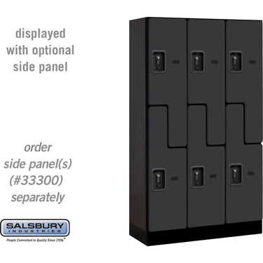 12-inch Wide Double Tier 'S' Style Designer Wood Locker - 3 Wide - 5 Feet High - 15-inch Deep by Salsbury – Black – Black Resettable Combination Locks by Salsbury