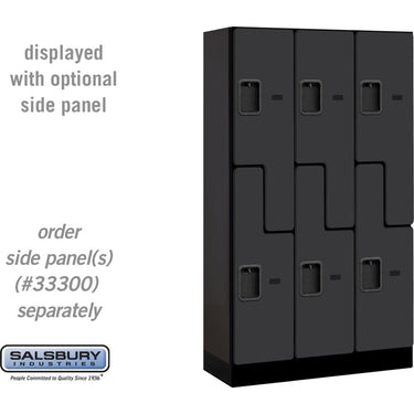 12-inch Wide Double Tier 'S' Style Designer Wood Locker - 3 Wide - 5 Feet High - 15-inch Deep by Salsbury – Black – Hasps by Salsbury