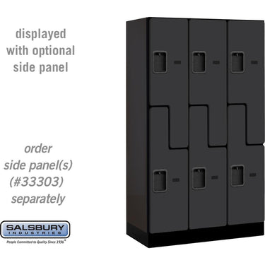 12-inch Wide Double Tier 'S' Style Designer Wood Locker - 3 Wide - 5 Feet High - 18-inch Deep by Salsbury – Black – Hasps by Salsbury