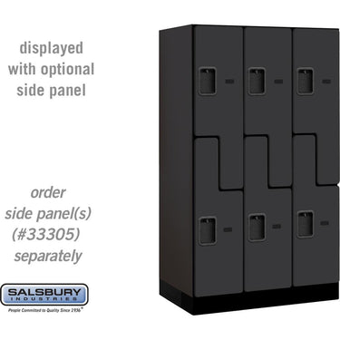 12-inch Wide Double Tier 'S' Style Designer Wood Locker - 3 Wide - 5 Feet High - 21-inch Deep by Salsbury – Black – Hasps by Salsbury