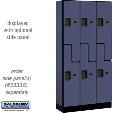 12-inch Wide Double Tier 'S' Style Designer Wood Locker - 3 Wide - 6 Feet High - 15-inch Deep by Salsbury – Blue – Hasps by Salsbury