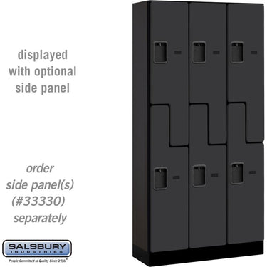 12-inch Wide Double Tier 'S' Style Designer Wood Locker - 3 Wide - 6 Feet High - 15-inch Deep by Salsbury – Black – Hasps by Salsbury