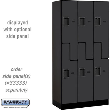 12-inch Wide Double Tier 'S' Style Designer Wood Locker - 3 Wide - 6 Feet High - 18-inch Deep by Salsbury – Black – Hasps by Salsbury