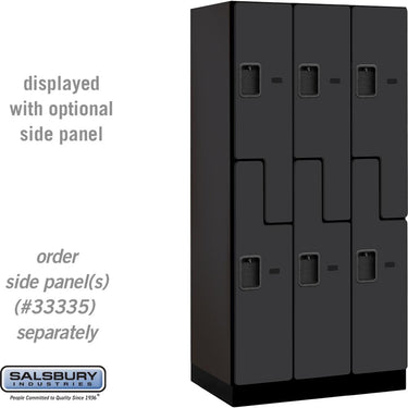 12-inch Wide Double Tier 'S' Style Designer Wood Locker - 3 Wide - 6 Feet High - 21-inch Deep by Salsbury – Black – Hasps by Salsbury