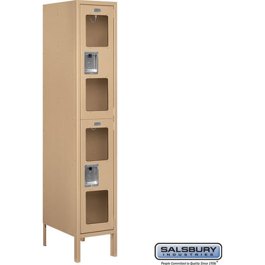 12-inch Wide Double Tier See-Through Metal Locker - 1 Wide - 5 Feet High - 18-inch Deep by Salsbury – Tan – Assembled by Salsbury