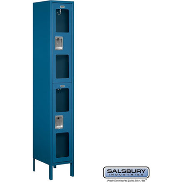 12-inch Wide Double Tier See-Through Metal Locker - 1 Wide - 6 Feet High - 15-inch Deep by Salsbury – Blue – Assembled by Salsbury