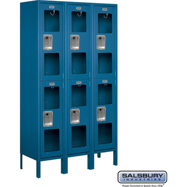 12-inch Wide Double Tier See-Through Metal Locker - 3 Wide - 5 Feet High - 12-inch Deep by Salsbury – Blue – Assembled by Salsbury