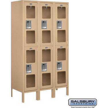 12-inch Wide Double Tier See-Through Metal Locker - 3 Wide - 5 Feet High - 15-inch Deep by Salsbury – Tan – Assembled by Salsbury