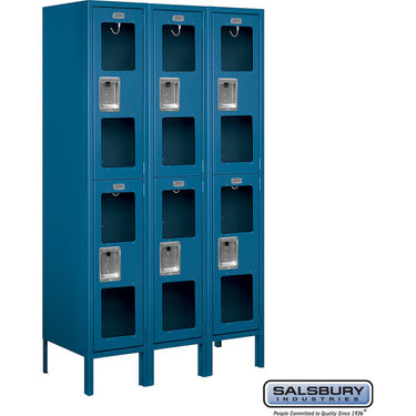 12-inch Wide Double Tier See-Through Metal Locker - 3 Wide - 5 Feet High - 15-inch Deep by Salsbury – Blue – Assembled by Salsbury