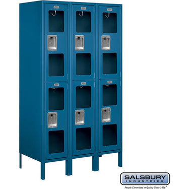 12-inch Wide Double Tier See-Through Metal Locker - 3 Wide - 5 Feet High - 18-inch Deep by Salsbury – Blue – Assembled by Salsbury