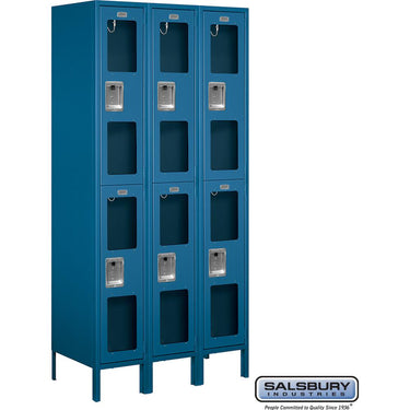 12-inch Wide Double Tier See-Through Metal Locker - 3 Wide - 6 Feet High - 18-inch Deep by Salsbury – Blue – Assembled by Salsbury