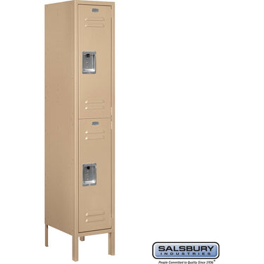 12-inch Wide Double Tier Standard Metal Locker - 1 Wide - 5 Feet High - 15-inch Deep by Salsbury – Tan – Assembled by Salsbury