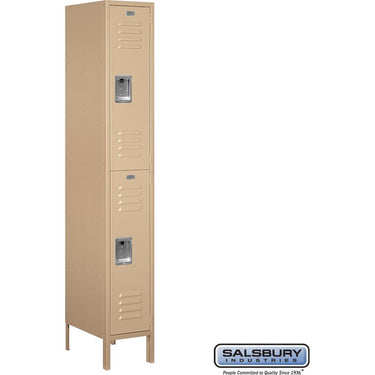 12-inch Wide Double Tier Standard Metal Locker - 1 Wide - 6 Feet High - 18-inch Deep by Salsbury – Tan – Assembled by Salsbury