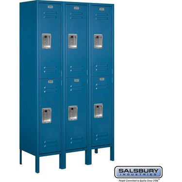 12-inch Wide Double Tier Standard Metal Locker - 3 Wide - 5 Feet High - 12-inch Deep by Salsbury – Blue – Assembled by Salsbury