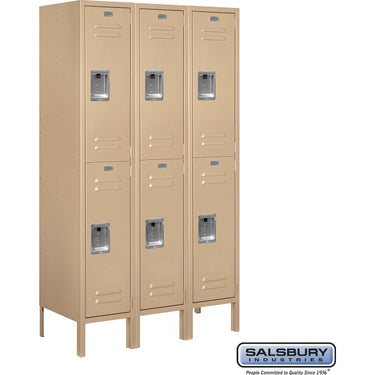12-inch Wide Double Tier Standard Metal Locker - 3 Wide - 5 Feet High - 15-inch Deep by Salsbury – Tan – Assembled by Salsbury