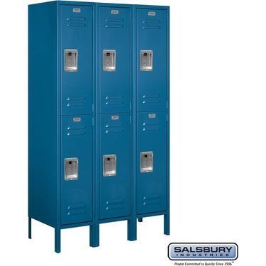 12-inch Wide Double Tier Standard Metal Locker - 3 Wide - 5 Feet High - 15-inch Deep by Salsbury – Blue – Assembled by Salsbury