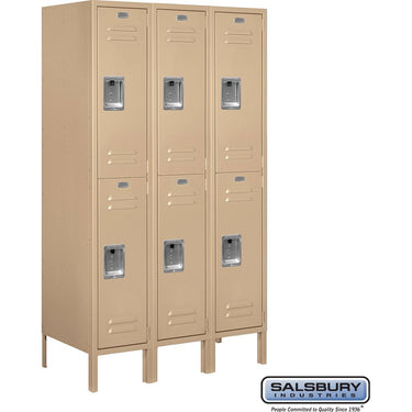 12-inch Wide Double Tier Standard Metal Locker - 3 Wide - 5 Feet High - 18-inch Deep by Salsbury – Tan – Assembled by Salsbury
