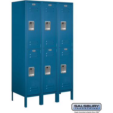 12-inch Wide Double Tier Standard Metal Locker - 3 Wide - 5 Feet High - 18-inch Deep by Salsbury – Blue – Assembled by Salsbury