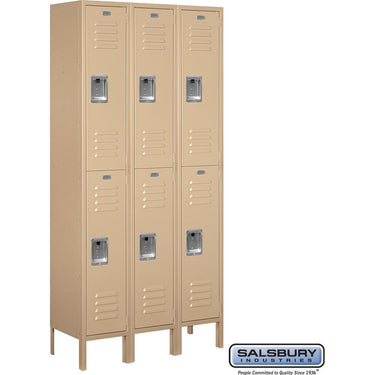 12-inch Wide Double Tier Standard Metal Locker - 3 Wide - 6 Feet High - 12-inch Deep by Salsbury – Tan – Assembled by Salsbury