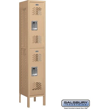 12-inch Wide Double Tier Vented Metal Locker - 1 Wide - 5 Feet High - 12-inch Deep by Salsbury – Tan – Assembled by Salsbury