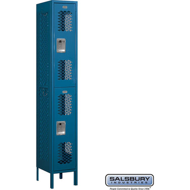 12-inch Wide Double Tier Vented Metal Locker - 1 Wide - 6 Feet High - 15-inch Deep by Salsbury – Blue – Assembled by Salsbury