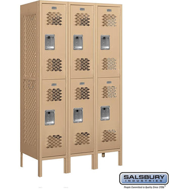 12-inch Wide Double Tier Vented Metal Locker - 3 Wide - 5 Feet High - 18-inch Deep - Tan by Salsbury – Tan – Assembled by Salsbury