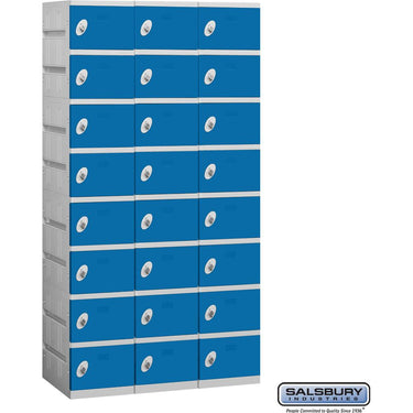 12-inch Wide Eight Tier Plastic Locker - 3 Wide - 6 Feet High - 18-inch Deep by Salsbury – Blue – Assembled by Salsbury